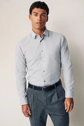 Next Langarmhemd Pflegeleichtes Slim Fit Hemd mit Struktur Grau/Weiß