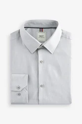 Next Langarmhemd Pflegeleichtes Slim Fit Hemd mit Struktur Grau/Weiß