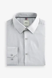 Next Langarmhemd Pflegeleichtes Slim Fit Hemd mit Struktur Grau/Weiß