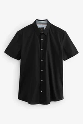 Next Kurzarmhemd Oxford-Kurzarmhemd mit Stretch Schwarz