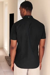 Next Kurzarmhemd Oxford-Kurzarmhemd mit Stretch Schwarz