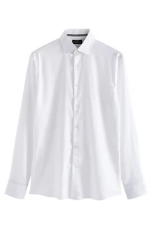 Next Stretch-Jeans Strukturiertes Signature Hemd mit Sportmanschetten Weiß/Creme