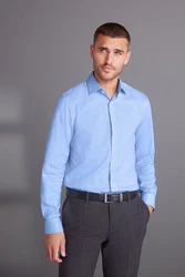 Next Stretch-Jeans Strukturiertes Signature Hemd mit Sportmanschetten Hellblau/Blau/Dunkelblau