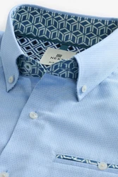 Next Kurzarmhemd Formelles Slim Fit Kurzarmhemd Blau/Hellblau