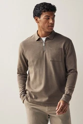 Next Langarm-Poloshirt (1-St) Grau/Braun/Khaki/Beige