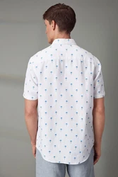 Next Kurzarmhemd aus Leinengemisch mit Print Blau/Weiß/Hellblau