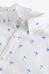 Next Kurzarmhemd aus Leinengemisch mit Print Blau/Weiß/Hellblau