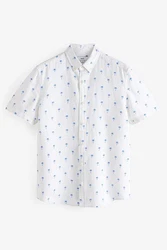 Next Kurzarmhemd aus Leinengemisch mit Print Blau/Weiß/Hellblau