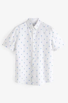 Next Kurzarmhemd aus Leinengemisch mit Print Blau/Weiß/Hellblau