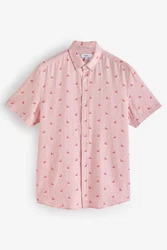 Next Kurzarmhemd aus Leinengemisch mit Print Rosa