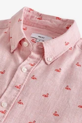 Next Kurzarmhemd aus Leinengemisch mit Print Rosa