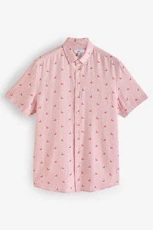 Next Kurzarmhemd aus Leinengemisch mit Print Rosa