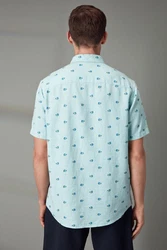 Next Kurzarmhemd aus Leinengemisch mit Print Hellblau/Grün/Blau/Türkis