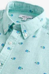Next Kurzarmhemd aus Leinengemisch mit Print Hellblau/Grün/Blau/Türkis