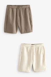 Next Sweatshorts Jersey-Shorts mit Reißverschlusstasche 2er-Pack Khaki/Beige