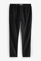 Next Slim Fit Hose mit Kordelzug aus Leinenmischung Schwarz/Dunkelgrau