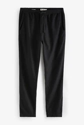 Next Slim Fit Hose mit Kordelzug aus Leinenmischung Schwarz/Dunkelgrau