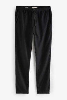 Next Slim Fit Hose mit Kordelzug aus Leinenmischung Schwarz/Dunkelgrau