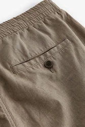 Next Slim Fit Hose mit Kordelzug aus Leinenmischung Khaki