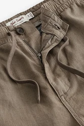 Next Slim Fit Hose mit Kordelzug aus Leinenmischung Khaki