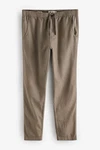 Next Slim Fit Hose mit Kordelzug aus Leinenmischung Khaki