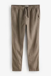 Next Slim Fit Hose mit Kordelzug aus Leinenmischung Khaki