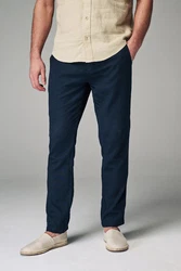 Next Slim Fit Hose mit Kordelzug aus Leinenmischung Dunkelblau/Blau/Hellblau