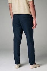 Next Slim Fit Hose mit Kordelzug aus Leinenmischung Dunkelblau/Blau/Hellblau