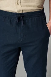 Next Slim Fit Hose mit Kordelzug aus Leinenmischung Dunkelblau/Blau/Hellblau