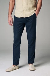 Next Slim Fit Hose mit Kordelzug aus Leinenmischung Dunkelblau/Blau/Hellblau
