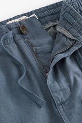 Next Slim Fit Hose mit Kordelzug aus Leinenmischung Blau/Grau/Dunkelblau