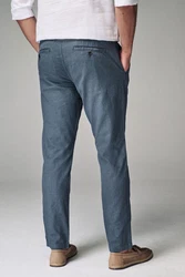 Next Slim Fit Hose mit Kordelzug aus Leinenmischung Blau/Grau/Dunkelblau