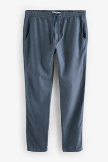 Next Slim Fit Hose mit Kordelzug aus Leinenmischung Blau/Grau/Dunkelblau