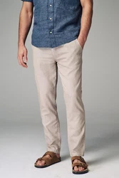 Next Slim Fit Hose mit Kordelzug aus Leinenmischung Beige/Khaki/Braun