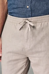 Next Slim Fit Hose mit Kordelzug aus Leinenmischung Beige/Khaki/Braun