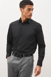 Next Langarmhemd Pflegeleichtes Regular Fit Hemd Sportmanschetten Schwarz/Dunkelgrau/Grau