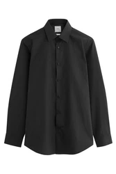 Next Langarmhemd Pflegeleichtes Regular Fit Hemd Sportmanschetten Schwarz/Dunkelgrau/Grau