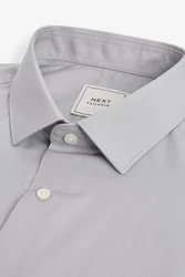 Next Langarmhemd Pflegeleichtes Regular Fit Hemd Sportmanschetten Grau/Hellblau
