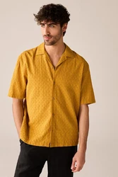 Next Kurzarmhemd mit Lochstickerei Gelb/Braun/Gold