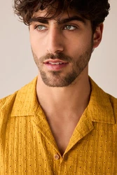 Next Kurzarmhemd mit Lochstickerei Gelb/Braun/Gold