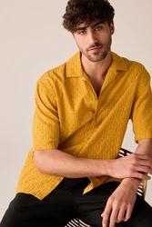 Next Kurzarmhemd mit Lochstickerei Gelb/Braun/Gold