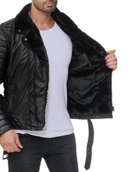 Reichstadt Bikerjacke Herren Kunstleder Jacke RS008 Schwarz (RS008)