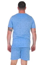 EloModa Capri-Pyjama Herren Pyjama Shorty und T-Shirt Schlafanzug Blau/Hellblau
