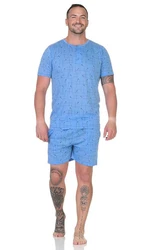 EloModa Capri-Pyjama Herren Pyjama Shorty und T-Shirt Schlafanzug Blau/Hellblau