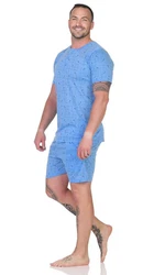 EloModa Capri-Pyjama Herren Pyjama Shorty und T-Shirt Schlafanzug Blau/Hellblau