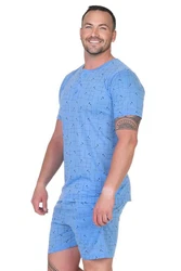 EloModa Capri-Pyjama Herren Pyjama Shorty und T-Shirt Schlafanzug Blau/Hellblau