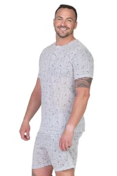 EloModa Capri-Pyjama Herren Pyjama Shorty und T-Shirt Schlafanzug Grau