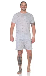 EloModa Capri-Pyjama Herren Pyjama Shorty und T-Shirt Schlafanzug Grau