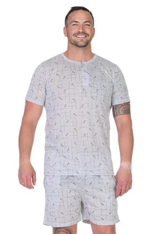 EloModa Capri-Pyjama Herren Pyjama Shorty und T-Shirt Schlafanzug Grau