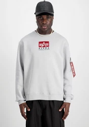 Alpha Industries Sweatshirt Satin Logo Sweater Weiß/Hellgrau/Rot/Grau